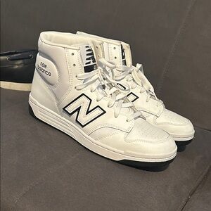 New Balance White and Black High-Top Sneakers